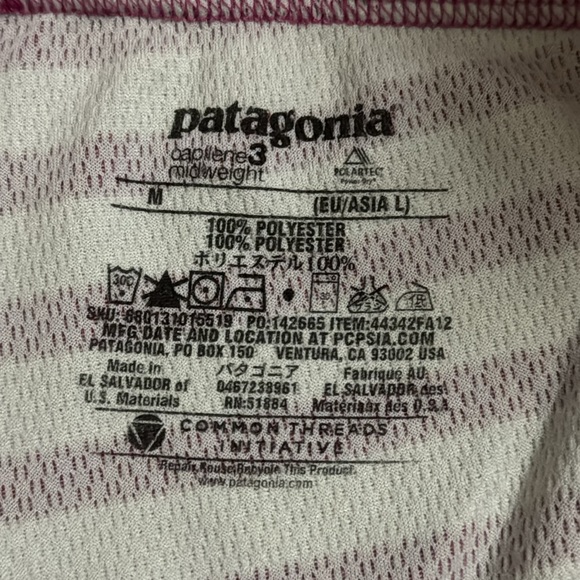 Patagonia Capilene 3 Midweight Bottoms Pink Gray Stripe Base Layer-Medium - Picture 6 of 6